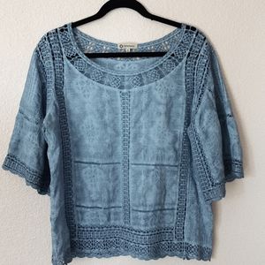 Democracy Overdyed Cotton with Crochet Lace Top 💖💖💖NWOT